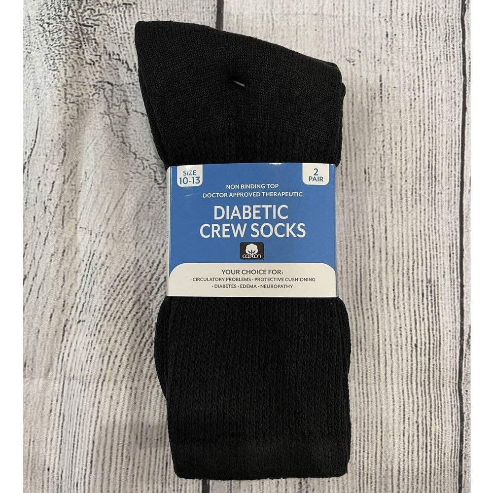 Diabetic Crew Socks 2 pairs 10-13 Therapeutic Black Non Binding Top Cotton E3